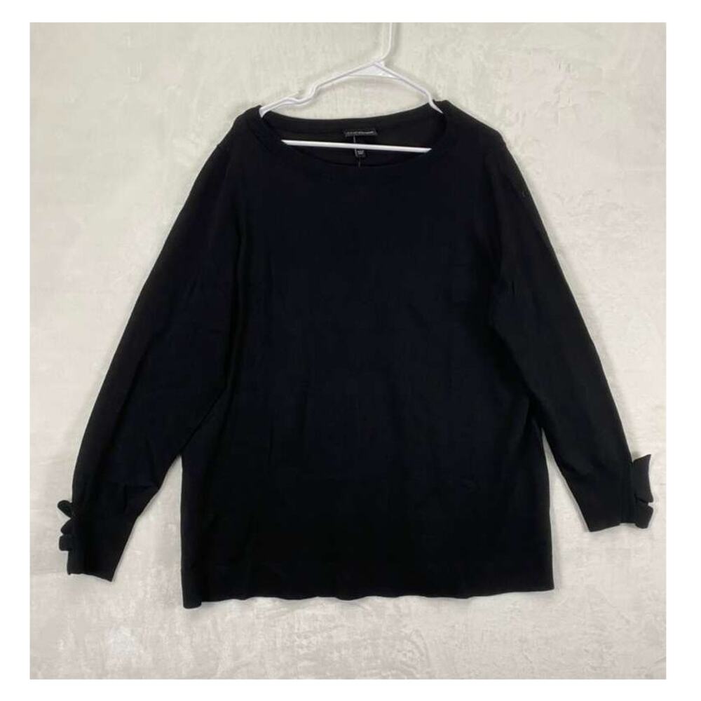 LANE BRYANT Black Long ruffle Sleeve Crew Neck  Sweater Top Sz 16